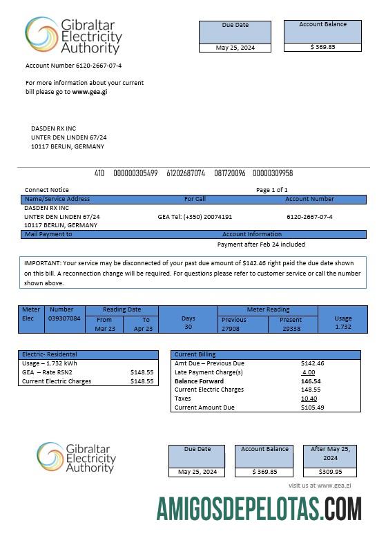 Em branco modelo Word e PDF de projeto de lei de serviços públicos da Autoridade de Eletricidade de Gibraltar